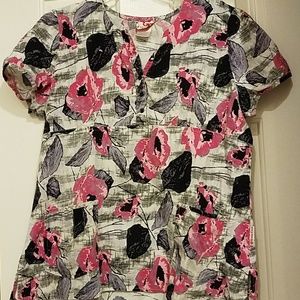 White cross floral scrub top L